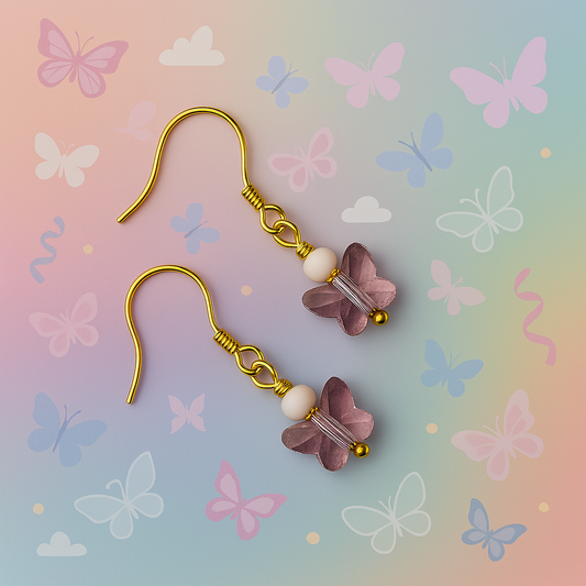 Mini Pink Czech glass Butterfly earrings