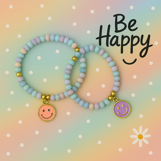 "Be Happy" beaded stretchy bracelet