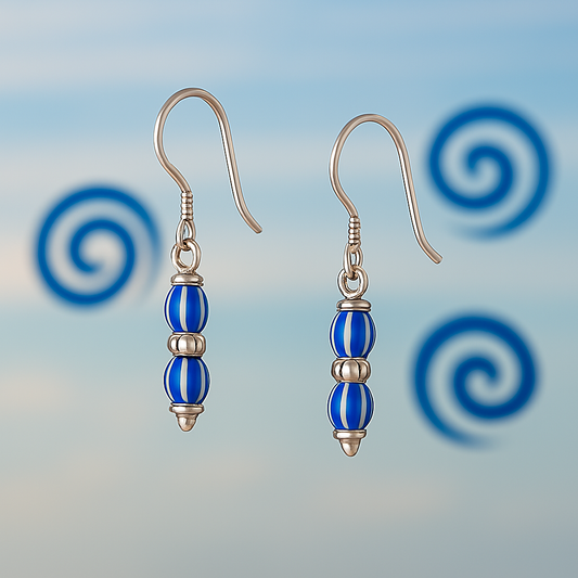 Blue & White striped ceramic beads