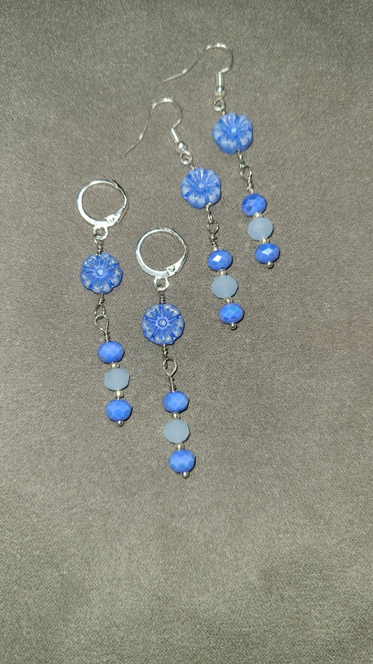 From the Garden - Blue Czech Flower Earrings