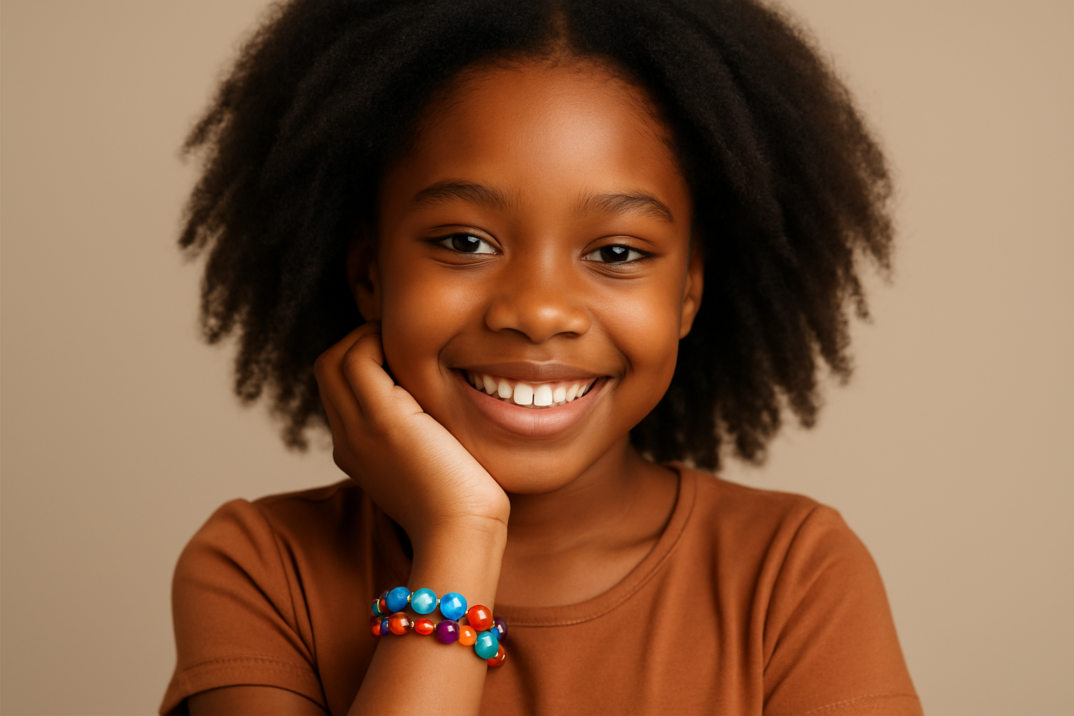 black girl wearing beaded bracelt
